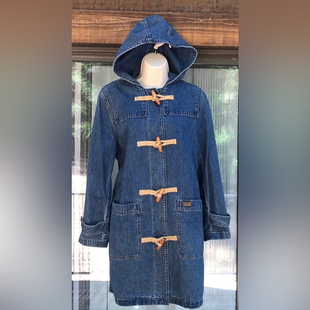 Ralph Lauren Denim Hooded Long Jacket | Wood Toggle | Small | Perfect Condition